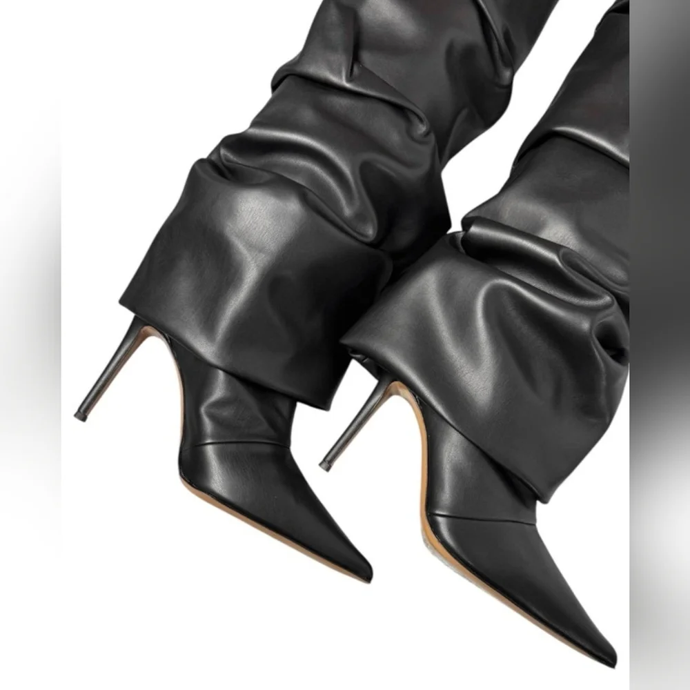 ALEXANDRE VAUTHIER Black Draped Thigh-High Boots Sz 41 (US 10/11)